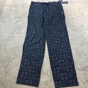 Nautica Men Large Blue Pajama Pants Grid Plaid Sleepwear Drawstring NEW